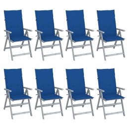 VidaXL Rozkładane krzesła ogrodowe z poduszkami, 8 szt., lita akacja