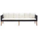 VidaXL 3-osobowa sofa ogrodowa z poduszkami, rattan PE, czarny