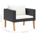 VidaXL Pojedyncza sofa ogrodowa z poduszkami, rattan PE, czarny