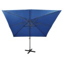 VidaXL Wiszący parasol z lampkami LED i słupkiem, lazurowy, 300 cm
