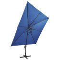 VidaXL Wiszący parasol z lampkami LED i słupkiem, lazurowy, 300 cm
