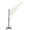 VidaXL Parasol wiszący z lampkami LED i słupkiem, piaskowy, 250 cm