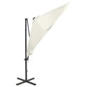 VidaXL Parasol wiszący z lampkami LED i słupkiem, piaskowy, 300 cm