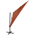 VidaXL Wiszący parasol z lampkami LED i słupkiem, terakotowy, 300 cm