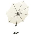 VidaXL Wiszący parasol z lampkami LED i słupkiem, piaskowy, 300 cm
