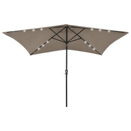 VidaXL Parasol ogrodowy z LED i stalowym słupkiem, taupe, 2x3 m