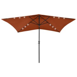 VidaXL Parasol ogrodowy z LED i stalowym słupkiem, terakota, 2x3 m