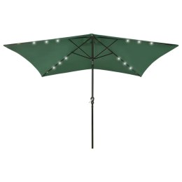 VidaXL Parasol ogrodowy z LED i stalowym słupkiem, zielony, 2x3 m