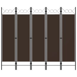 VidaXL Parawan 5-panelowy, brązowy, 200 x 180 cm