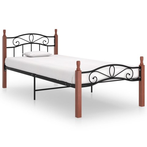 VidaXL Rama łóżka, czarny metal i lite drewno dębowe, 100x200 cm