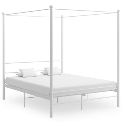 VidaXL Rama łóżka z baldachimem, biała, metalowa, 160 x 200 cm