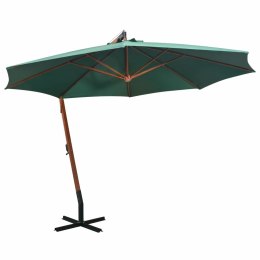 VidaXL Parasol ogrodowy wiszący, 350 cm, drewniany, zielony