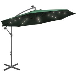 VidaXL Parasol ogrodowy wiszący, światła LED, 300 cm, metal, zielony