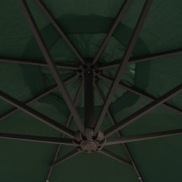 VidaXL Parasol ogrodowy wiszący, światła LED, 300 cm, metal, zielony