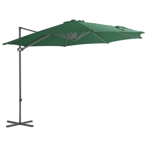 VidaXL Parasol wiszący ze stalowym słupkiem, 300 cm, zielony