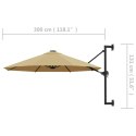 VidaXL Parasol ścienny na metalowym słupku, 300 cm, kolor taupe