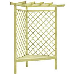 VidaXL Pergola narożna z ławką, 130x130x197 cm, drewno sosnowe