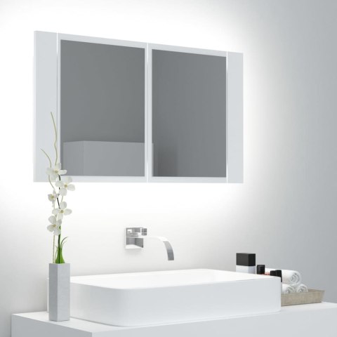 VidaXL Szafka łazienkowa z lustrem i LED, biała, 80x12x45 cm, akryl