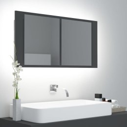 VidaXL Szafka łazienkowa z lustrem i LED, szara, 90x12x45 cm, akryl