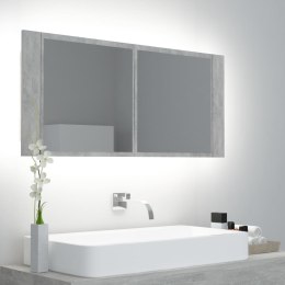 VidaXL Szafka łazienkowa z lustrem i LED, szarość betonu, akryl