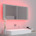 VidaXL Szafka łazienkowa z lustrem i LED, szarość betonu, akryl