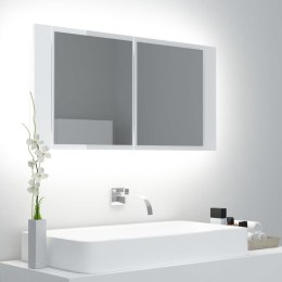 VidaXL Szafka łazienkowa z lustrem i LED, połysk, biała, akryl