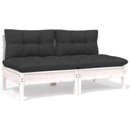 VidaXL 2-osobowa sofa ogrodowa z poduszkami, biała, drewno sosnowe