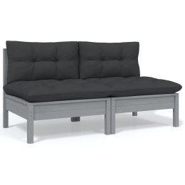 VidaXL 2-osobowa sofa ogrodowa z poduszkami, szara, drewno sosnowe