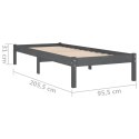 VidaXL Rama łóżka, szara, lite drewno sosnowe, 90 x 200 cm