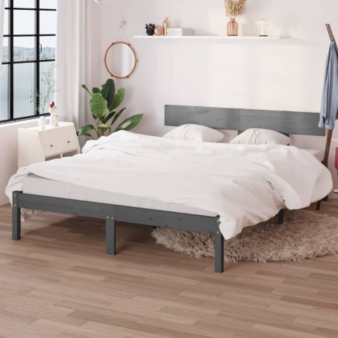 VidaXL Rama łóżka, szara, lite drewno sosnowe, 140 x 190 cm