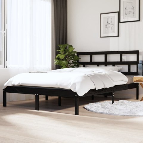 VidaXL Rama łóżka, czarna, 135x190 cm, lite drewno