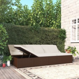 VidaXL Rozkładane łóżko ogrodowe z poduszkami, polirattan, brązowe