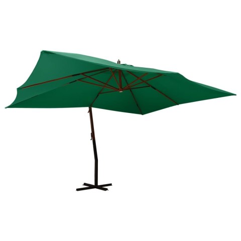 VidaXL Wiszący parasol z drewnianym słupkiem, 400x300 cm, zielony