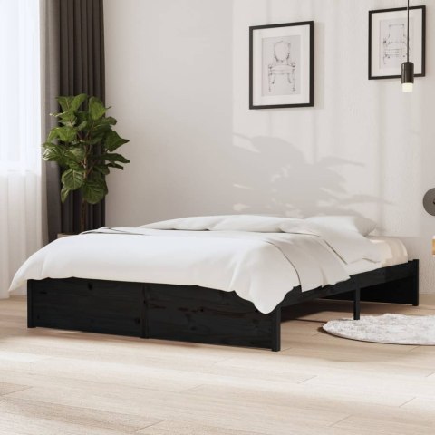 VidaXL Rama łóżka, czarna, lite drewno, 140 x 190 cm