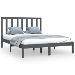 VidaXL Rama łóżka, szara, lite drewno sosnowe, 135x190 cm, podwójna