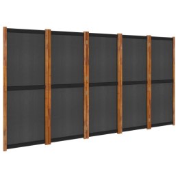 VidaXL Parawan 5-panelowy, czarny, 350 x 180 cm