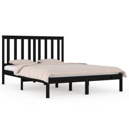 VidaXL Rama łóżka, czarna, lite drewno sosnowe, 135x190 cm, podwójna