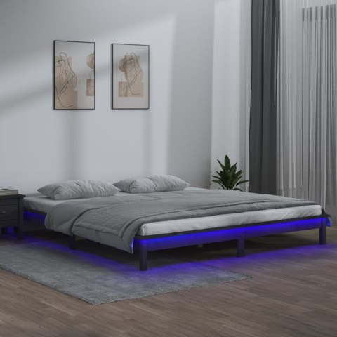 VidaXL Rama łóżka z LED, szara, 120x200 cm, lite drewno