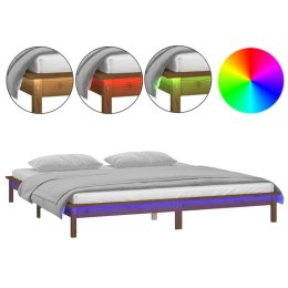 VidaXL Rama łóżka z LED, miodowy brąz, 140x190 cm, lite drewno