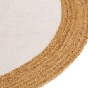 VidaXL Pleciony dywan, biało-naturalny, 120 cm, juta, bawełna, okrągły