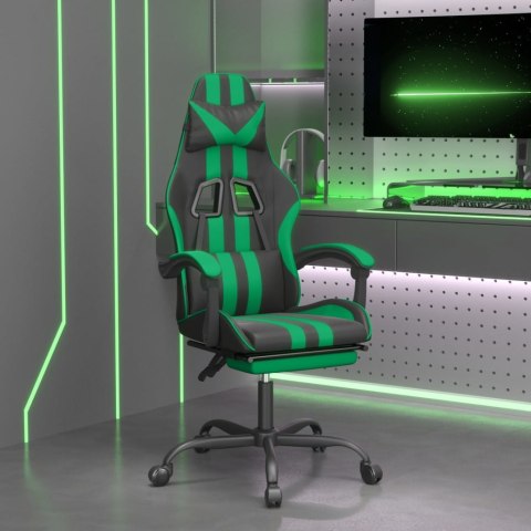 VidaXL Obrotowy fotel gamingowy z podnóżkiem, czarno-zielony