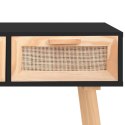 VidaXL Stolik konsolowy, czarny, 105x30x75 cm, drewno sosnowe i rattan