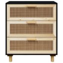 VidaXL Komoda, czarna, 60x30x70 cm, lita sosna i naturalny rattan