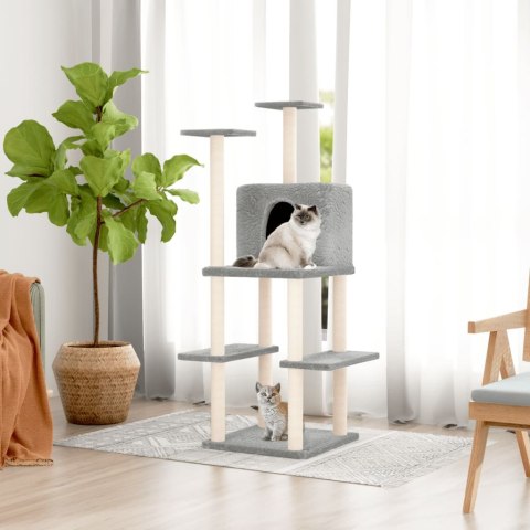 VidaXL Drapak dla kota, z sizalowymi słupkami, jasnoszary, 144,5 cm