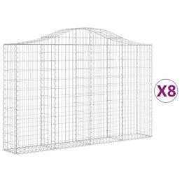 VidaXL Kosze gabionowe, 8 szt, 200x30x120/140 cm, galwanizowane żelazo