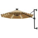 VidaXL Parasol ogrodowy z LED, ścienny, 300 cm, taupe