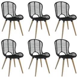 VidaXL Krzesła stołowe, 6 szt., czarne, naturalny rattan