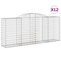 VidaXL Kosze gabionowe, 12 szt, 300x50x120/140cm, galwanizowane żelazo