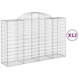 VidaXL Kosze gabionowe, 12 szt, 200x50x120/140cm, galwanizowane żelazo