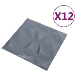 VidaXL Panele ścienne 3D, 12 szt., 50x50 cm, diamentowa szarość, 3 m²